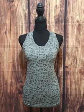 Athleta Gray Leopard Racerback Tank Top Size XS.